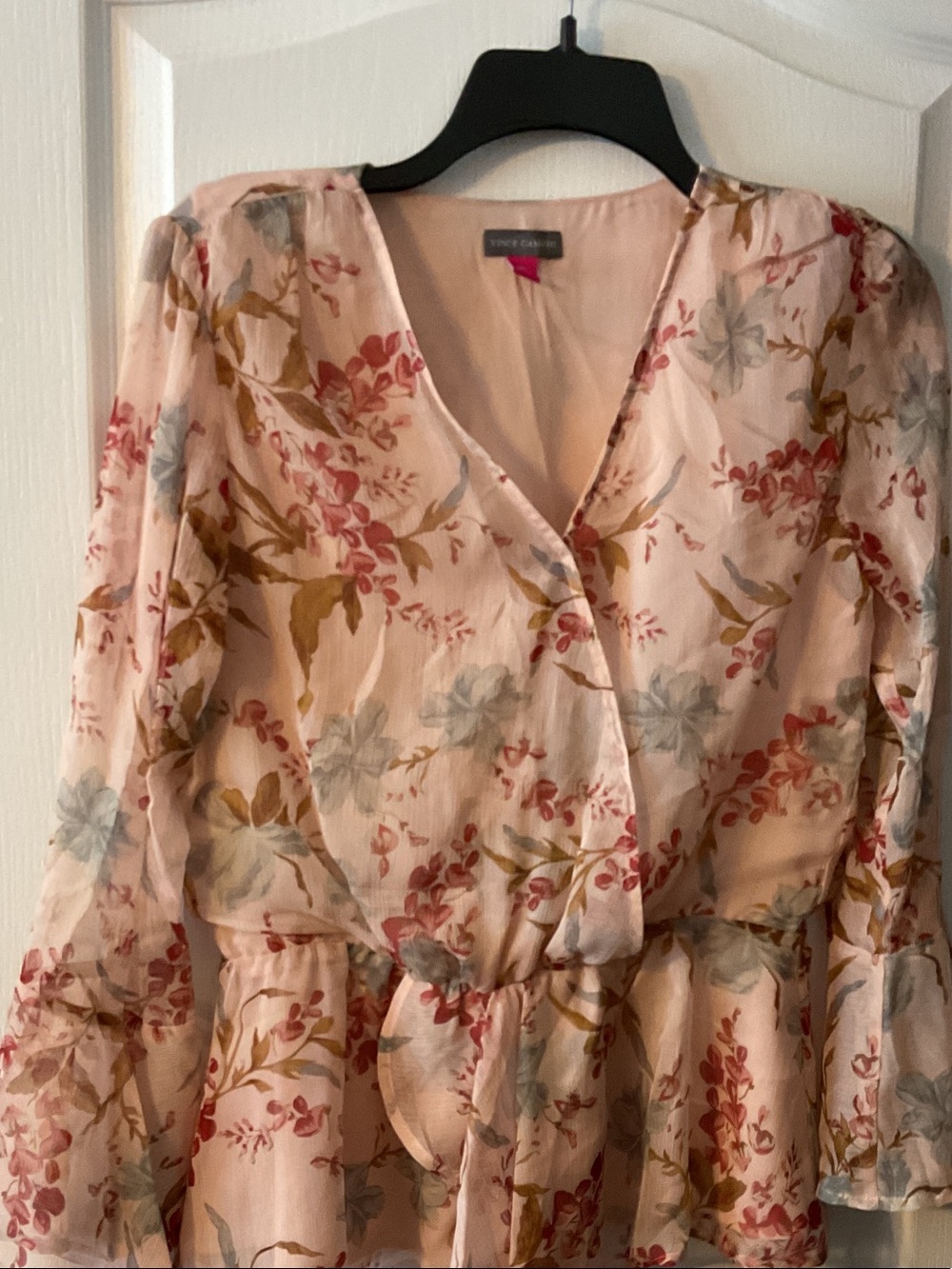 Vince Camuto Pink Floral Wrap Blouse